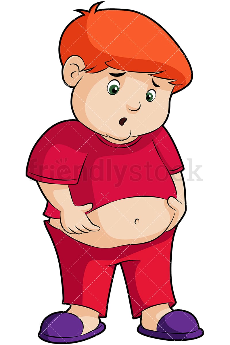 Overweight Kid Holding Belly Cartoon Vector Clipart - FriendlyStock