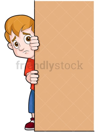 Scared little child behind door. PNG - JPG and vector EPS (infinitely scalable). Image isolated on transparent background.