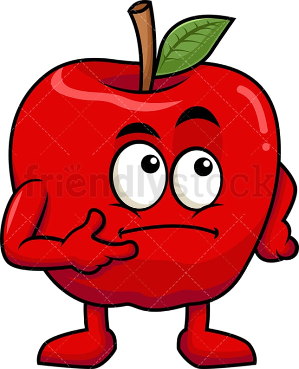 Apple cartoon character thinking. PNG - JPG and vector EPS (infinitely scalable). Image isolated on transparent background.