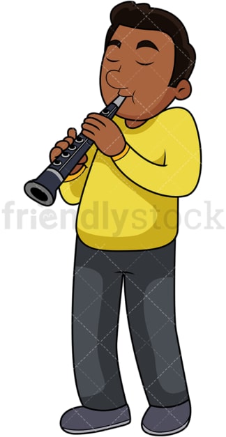 Black guy playing the clarinet. PNG - JPG and vector EPS file formats (infinitely scalable). Image isolated on transparent background.