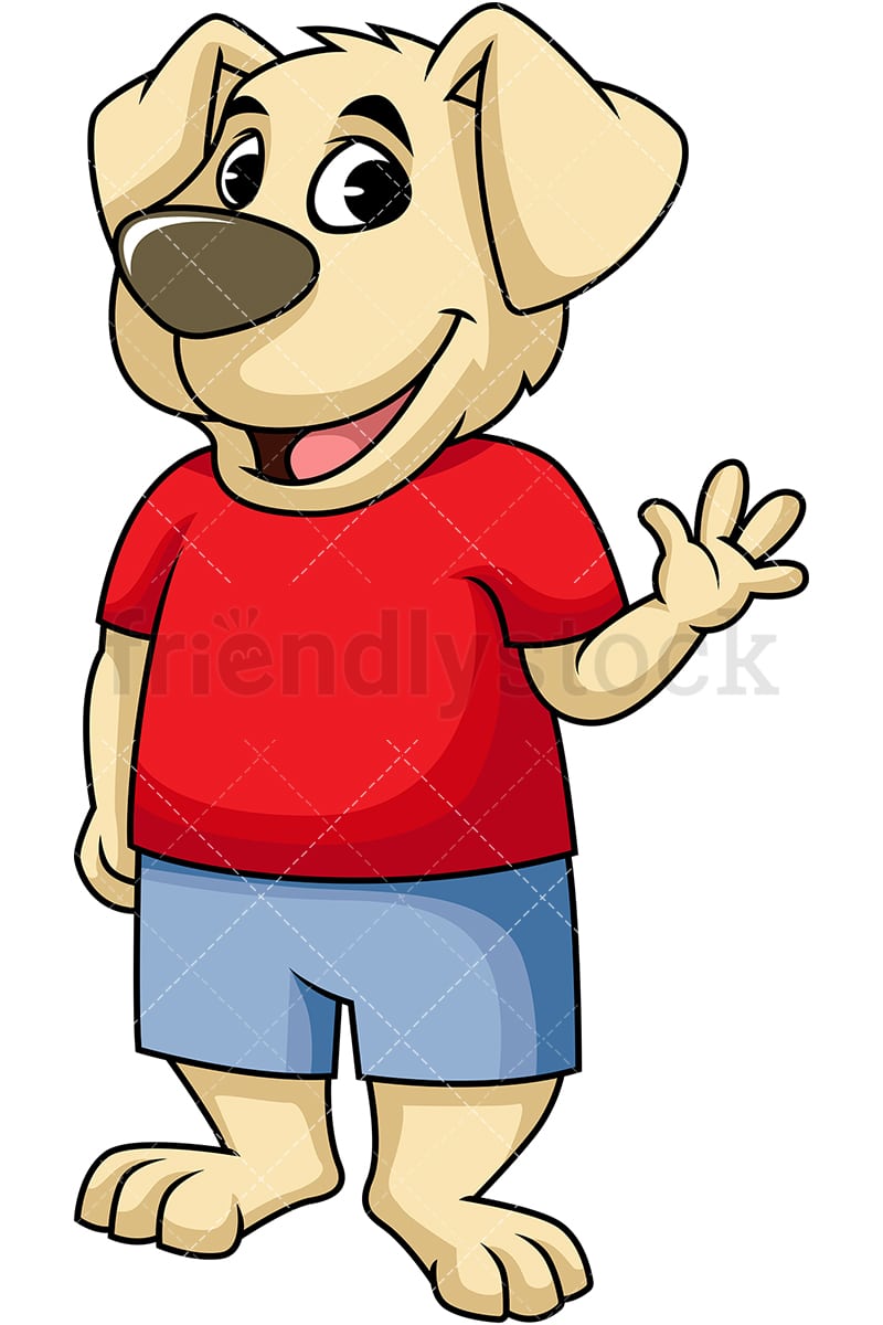 Dog Character Waving Hello Cartoon Vector Clipart - FriendlyStock