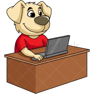 Dog cartoon character working on laptop. PNG - JPG and vector EPS (infinitely scalable). Image isolated on transparent background.