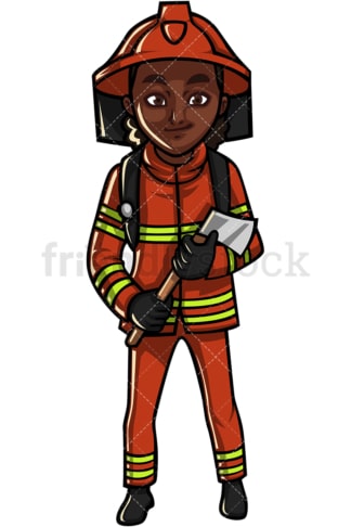 African American female firefighter. PNG - JPG and vector EPS file formats (infinitely scalable). Image isolated on transparent background.