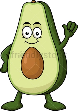Cute avocado cartoon character waving. PNG - JPG and vector EPS (infinitely scalable). Image isolated on transparent background.