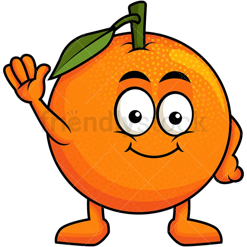 Cute Orange Mascot Waving Cartoon Vector Clipart - FriendlyStock