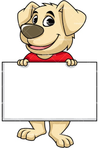 Dog cartoon character holding empty sign. PNG - JPG and vector EPS (infinitely scalable). Image isolated on transparent background.