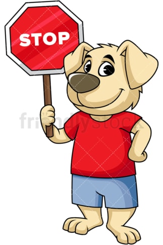 Dog cartoon character holding stop sign. PNG - JPG and vector EPS (infinitely scalable). Image isolated on transparent background.