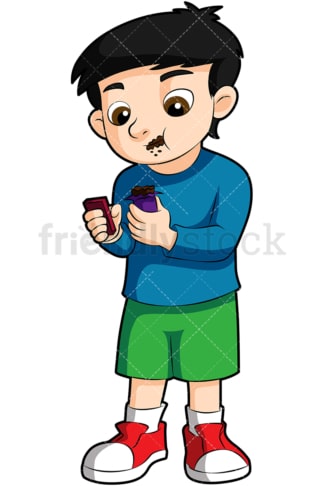 Little boy eating candy bar. PNG - JPG and vector EPS (infinitely scalable). Image isolated on transparent background.