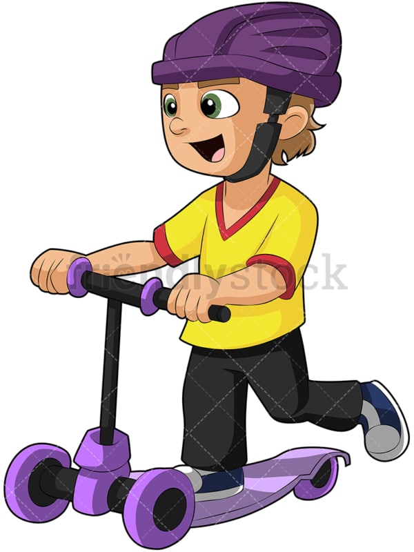 Little boy riding scooter. PNG - JPG and vector EPS (infinitely scalable). Image isolated on transparent background.