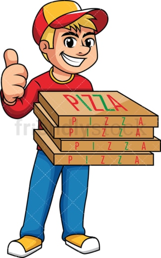 Pizza delivery boy thumbs up. PNG - JPG and vector EPS (infinitely scalable). Image isolated on transparent background.