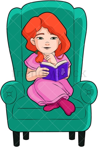 Little girl reading a novel. PNG - JPG and vector EPS (infinitely scalable). Image isolated on transparent background.