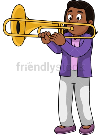 Black woman playing trombone. PNG - JPG and vector EPS file formats (infinitely scalable). Image isolated on transparent background.