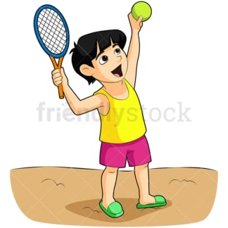 Boy playing rackets on the beach. PNG - JPG and vector EPS (infinitely scalable). Image isolated on transparent background.