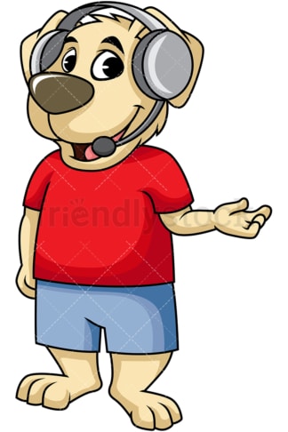 Dog cartoon character wearing headset. PNG - JPG and vector EPS (infinitely scalable). Image isolated on transparent background.