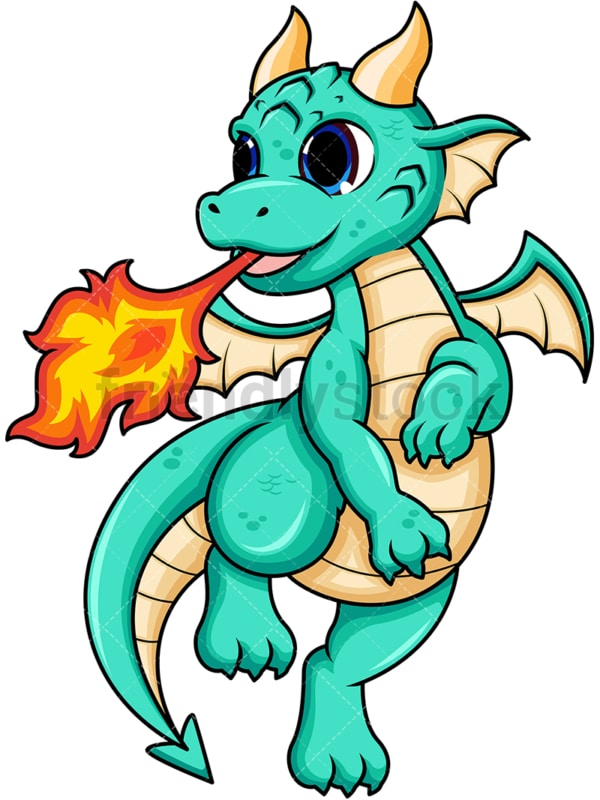 Female dragon breathing fire. PNG - JPG and vector EPS (infinitely scalable). Image isolated on transparent background.
