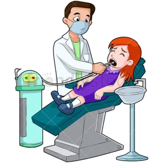 Menina na limpeza dos dentes do dentista. PNG - JPG e EPS vetorial (infinitamente escalável). Imagem isolada em fundo transparente.