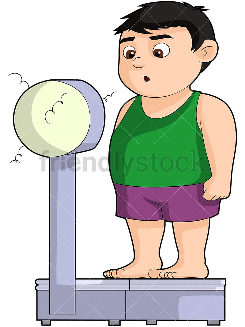 Chubby Boy On Weight Scale Cartoon Vector Clipart - FriendlyStock