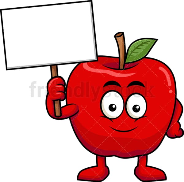 Apple Mascot Holding Blank Sign Cartoon Vector Clipart - FriendlyStock