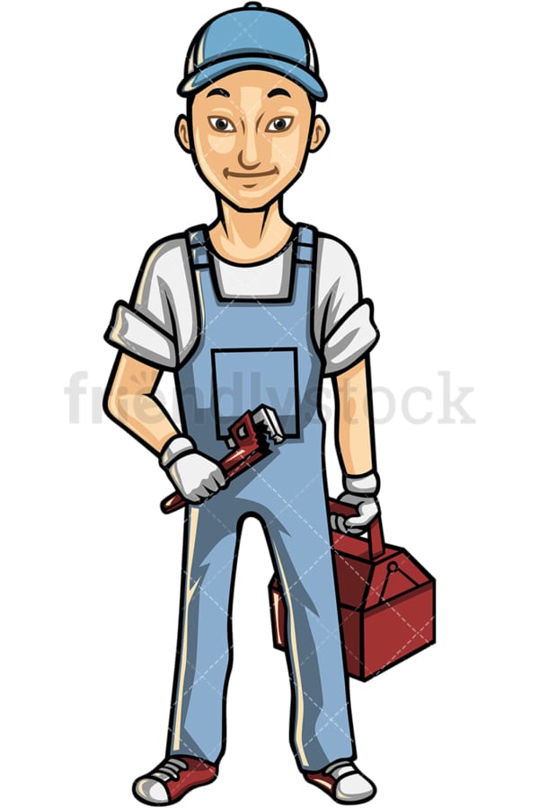 Asian male plumber. PNG - JPG and vector EPS file formats (infinitely scalable). Image isolated on transparent background.