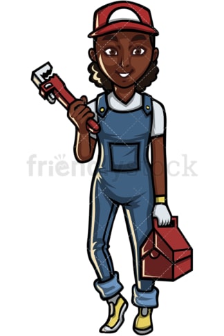 African American female plumber. PNG - JPG and vector EPS file formats (infinitely scalable). Image isolated on transparent background.
