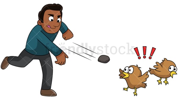 Black guy kills two birds with one stone. PNG - JPG and vector EPS file formats (infinitely scalable). Image isolated on transparent background.