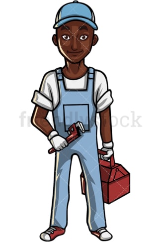 African American plumber. PNG - JPG and vector EPS file formats (infinitely scalable). Image isolated on transparent background.