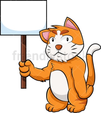 Cat cartoon character holding empty sign. PNG - JPG and vector EPS (infinitely scalable). Image isolated on transparent background.