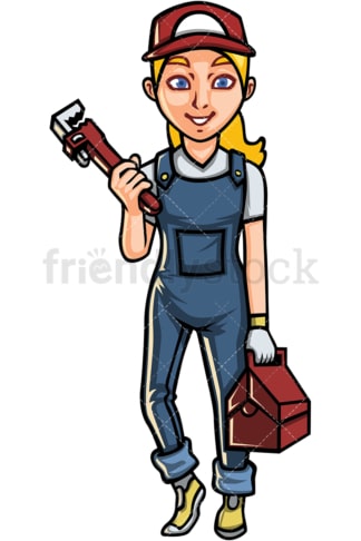 Young woman plumber. PNG - JPG and vector EPS file formats (infinitely scalable). Image isolated on transparent background.