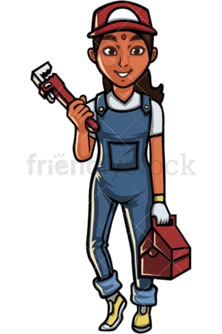 Indian woman plumber. PNG - JPG and vector EPS file formats (infinitely scalable). Image isolated on transparent background.