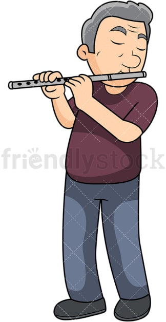 Old man flute player. PNG - JPG and vector EPS file formats (infinitely scalable). Image isolated on transparent background.