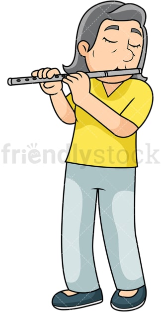 Old woman playing the flute. PNG - JPG and vector EPS file formats (infinitely scalable). Image isolated on transparent background.