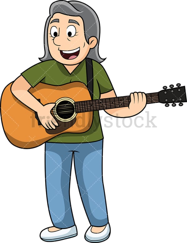 Old woman playing the guitar. PNG - JPG and vector EPS file formats (infinitely scalable). Image isolated on transparent background.