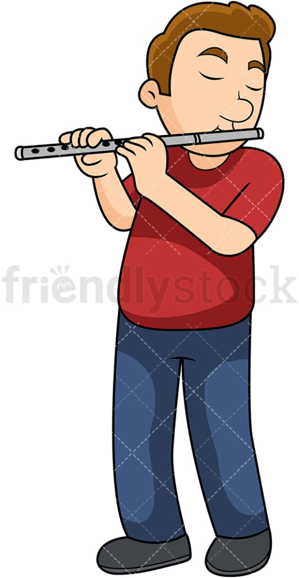 Young man playing the flute. PNG - JPG and vector EPS file formats (infinitely scalable). Image isolated on transparent background.