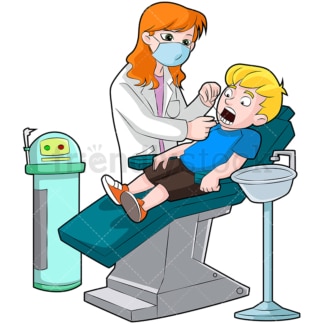 Female dentist flossing teeth of boy. PNG - JPG and vector EPS (infinitely scalable). Image isolated on transparent background.