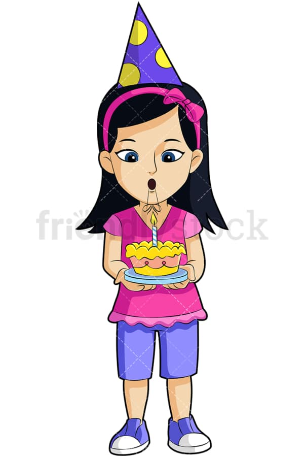 Little girl holding birthday cake. PNG - JPG and vector EPS (infinitely scalable). Image isolated on transparent background.