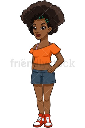 African American teenage girl with afro hair. PNG - JPG and vector EPS (infinitely scalable). Image isolated on transparent background.
