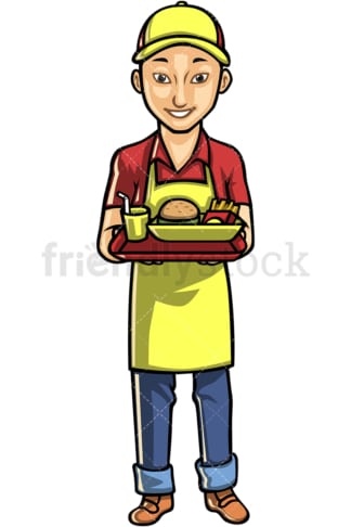 Asian male waiter. PNG - JPG and vector EPS file formats (infinitely scalable). Image isolated on transparent background.