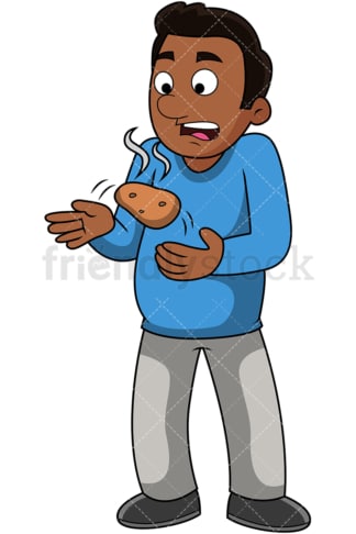 Black guy holding hot potato. PNG - JPG and vector EPS file formats (infinitely scalable). Image isolated on transparent background.