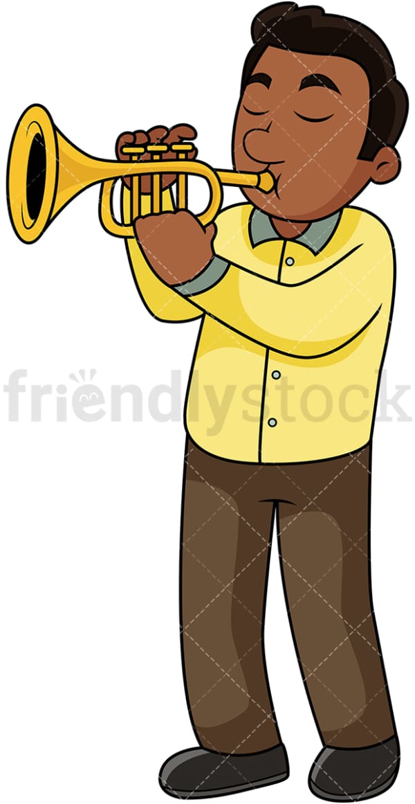 Black guy playing the trumpet. PNG - JPG and vector EPS file formats (infinitely scalable). Image isolated on transparent background.
