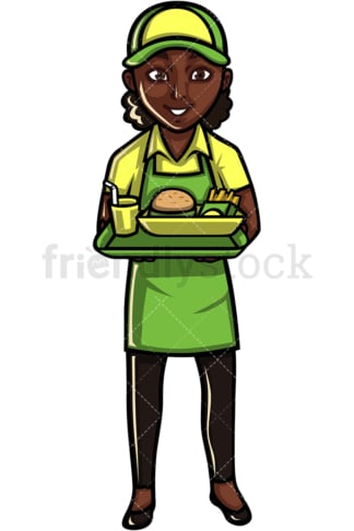 African American waitress. PNG - JPG and vector EPS file formats (infinitely scalable). Image isolated on transparent background.