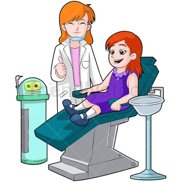 Happy little girl on dentist chair. PNG - JPG and vector EPS (infinitely scalable). Image isolated on transparent background.