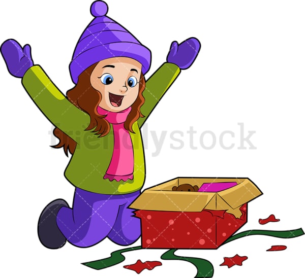 Little kid opening christmas gift. PNG - JPG and vector EPS (infinitely scalable). Image isolated on transparent background.