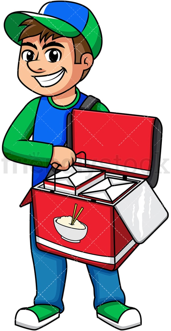 Guy delivering chinese food. PNG - JPG and vector EPS (infinitely scalable). Image isolated on transparent background.