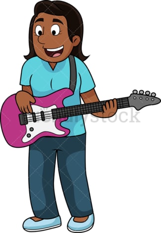 Black woman playing bass guitar. PNG - JPG and vector EPS file formats (infinitely scalable). Image isolated on transparent background.