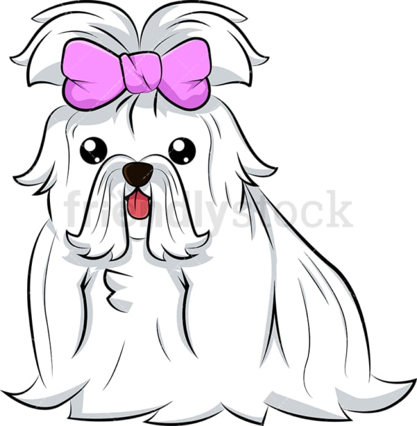 Cute maltese dog pink bow. PNG - JPG and vector EPS (infinitely scalable). Image isolated on transparent background.