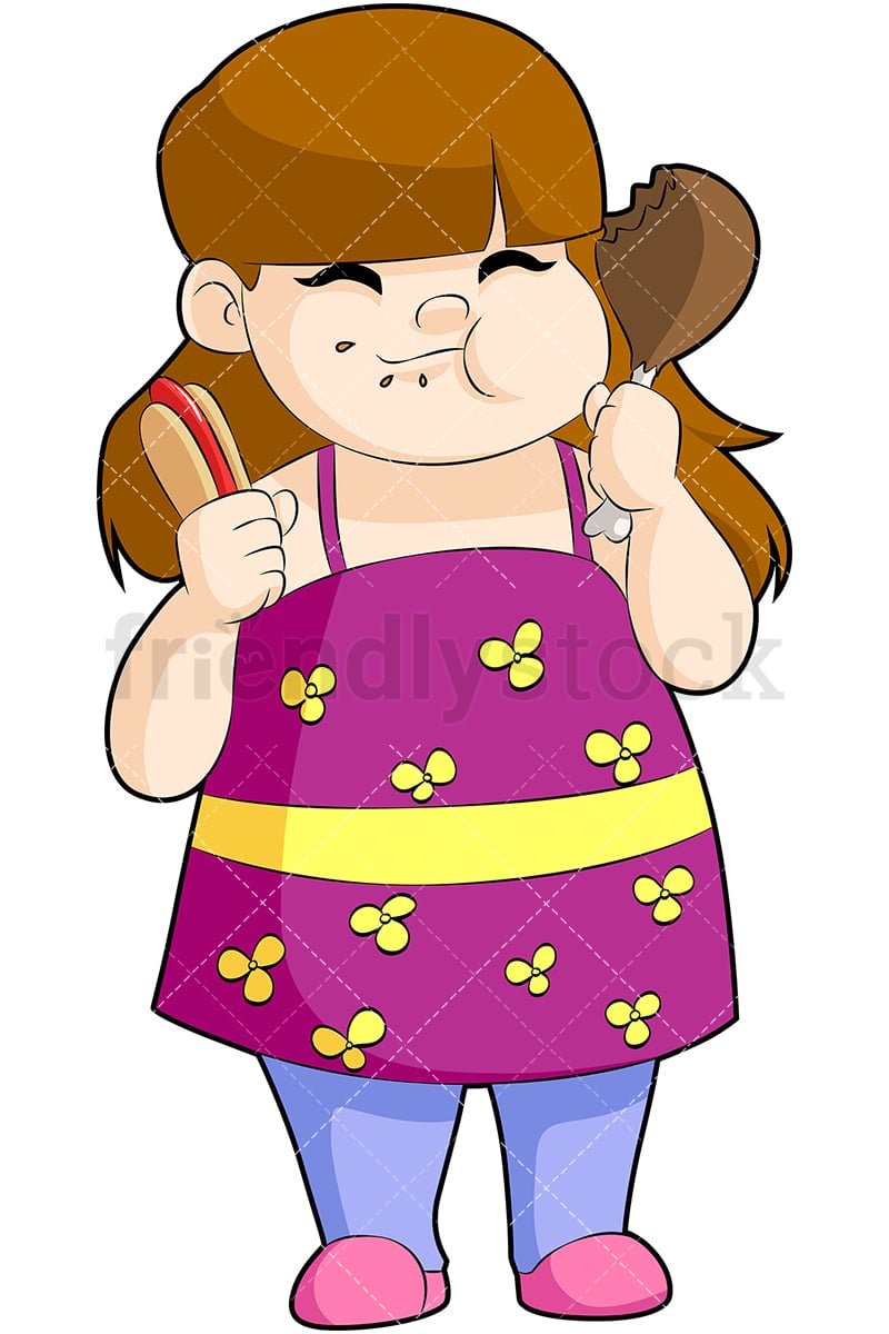 Chubby Girl Eating Hot Dog Cartoon Vector Clipart - FriendlyStock
