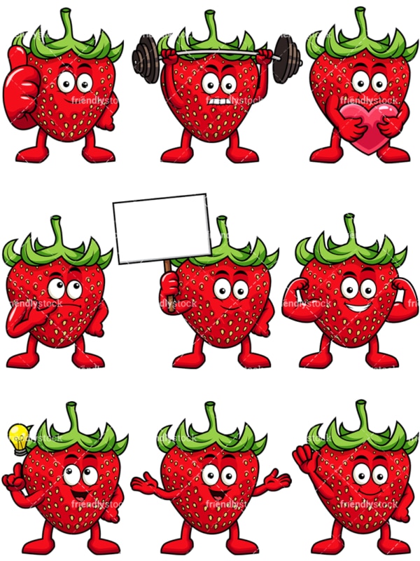 Mascot strawberry cartoon character. PNG - JPG and vector EPS file formats (infinitely scalable). Image isolated on transparent background.