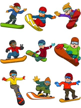 Men snowboarding. PNG - JPG and vector EPS file formats (infinitely scalable). Images isolated on transparent background.