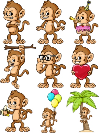 Monkey cartoon character. Collection of vector illustrations. PNG - JPG and vector EPS file formats (infinitely scalable).