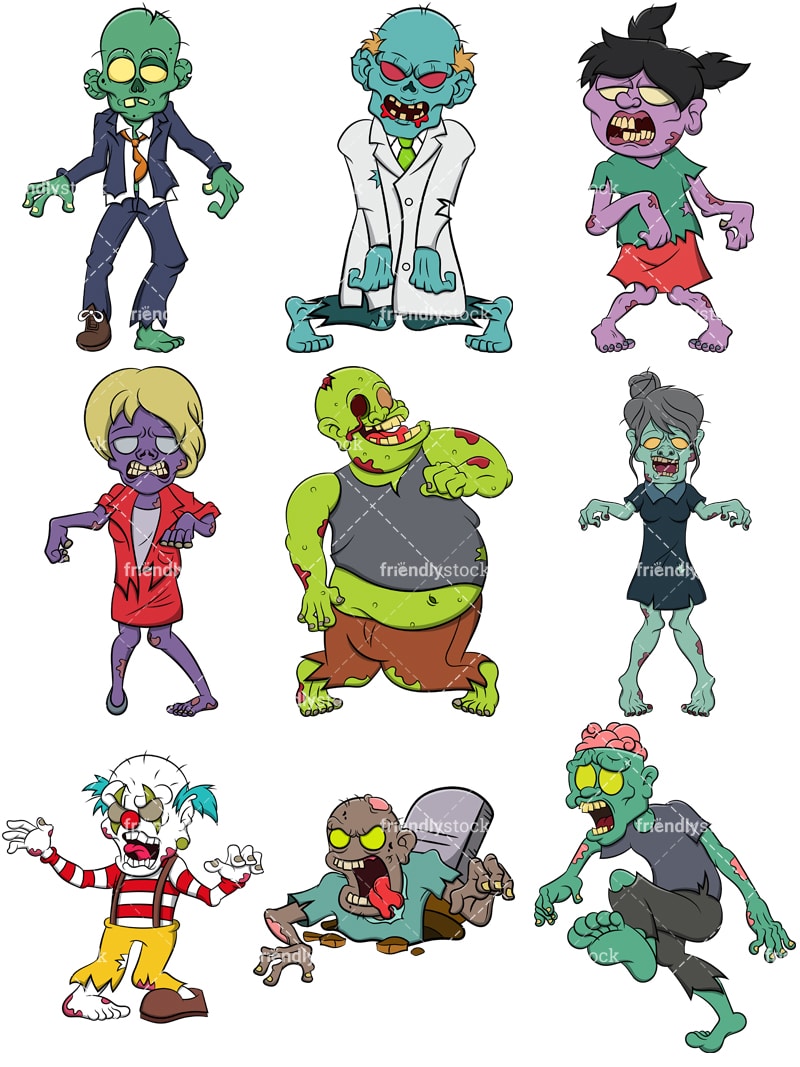 Imágenes Prediseñadas de Vector de dibujos animados de zombis de miedo -  FriendlyStock